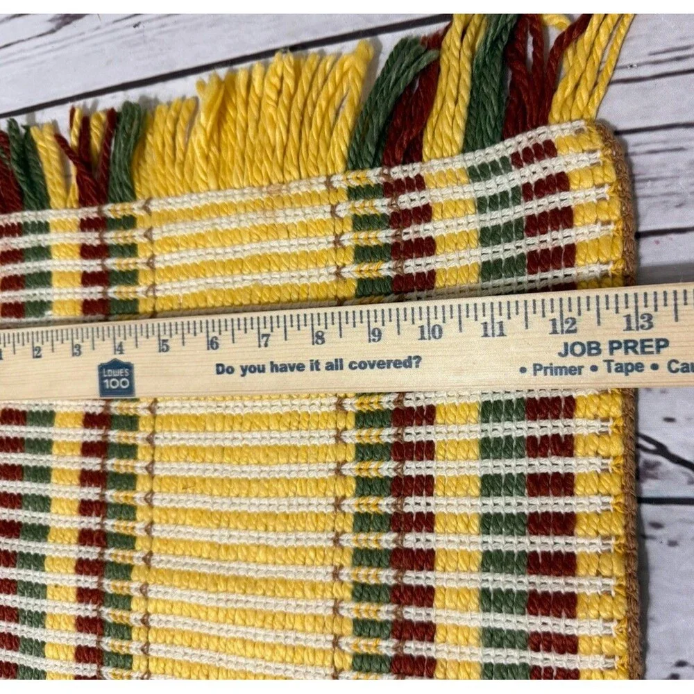 Set Of 8 Hand Made Placemats MCM Yellow Green Burgundy Knit